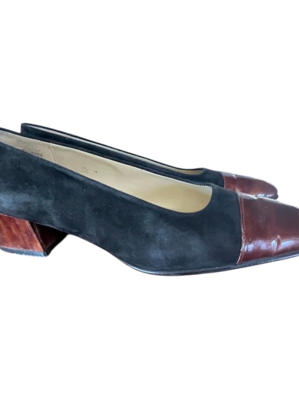 VIntage Etienne Aigner Suede Cap Toe Pumps Block Heel Oxblood Black 7.5M